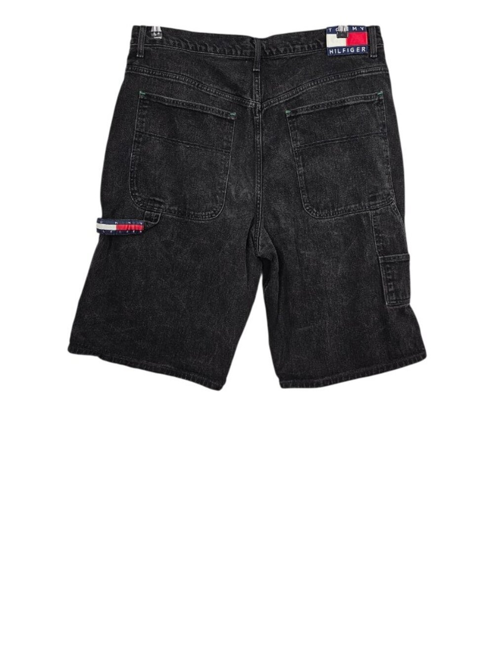 Tommy Hilfiger Vintage Denim Y2K Carpenter Cotton Patch Black Jean Shorts 38